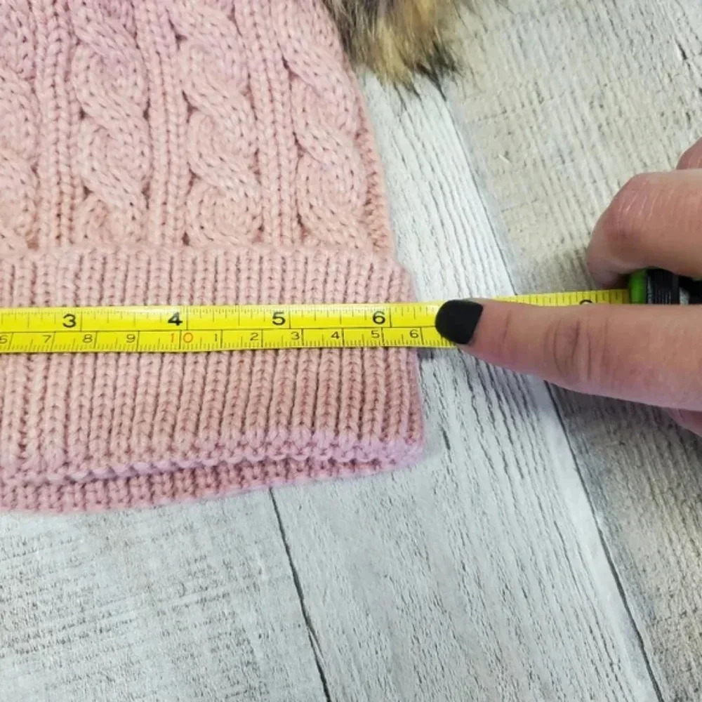 NWT KIDS Pink & Faux Fur Pom Pom Beanie - Picture 4 of 5
